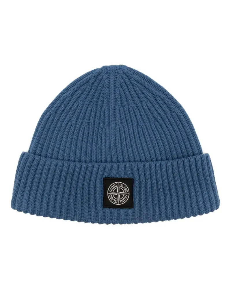 Stone Island Beanie mit Logo-Patch - Blau Blau