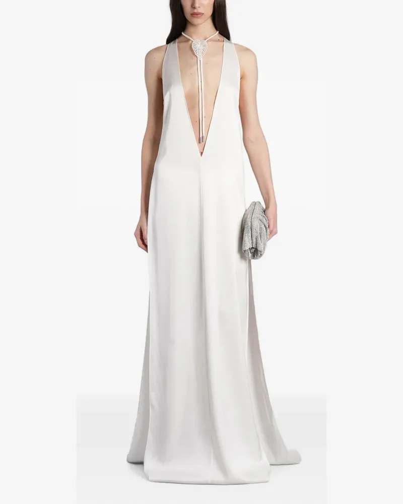 David Koma plunging V-neck side-slit dress - Weiß Weiß
