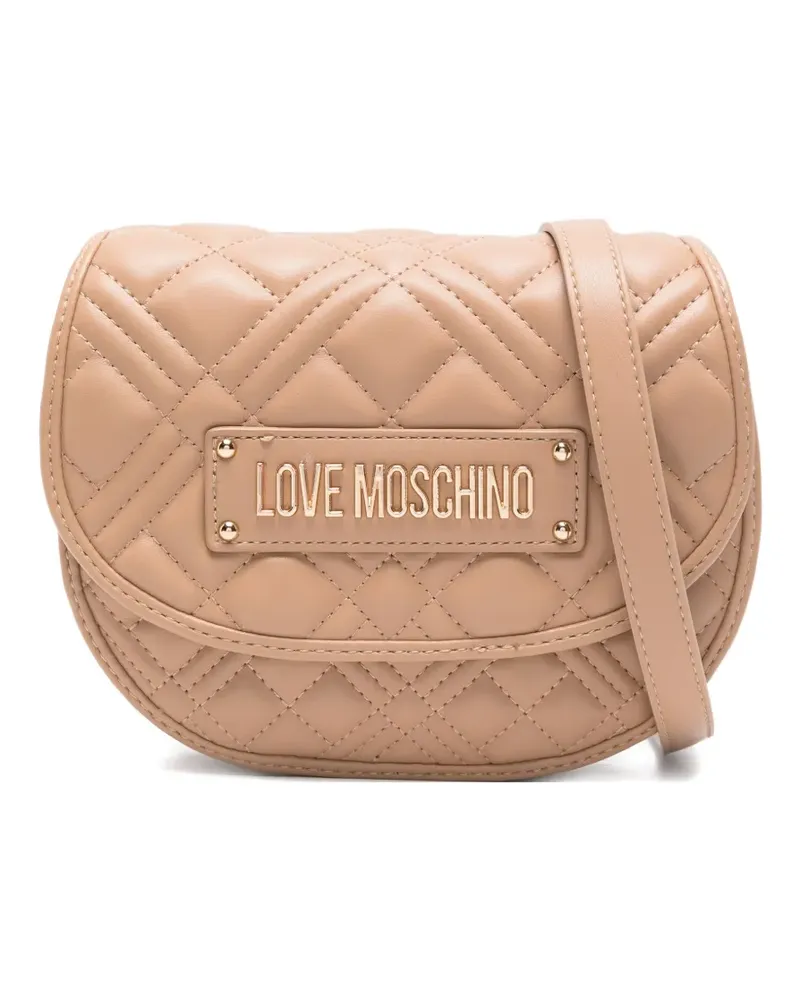 Moschino Gesteppte Schultertasche mit Logo - Nude Nude