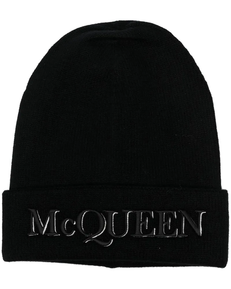 Alexander McQueen Kaschmirmütze mit Logo-Stickerei - Schwarz Schwarz
