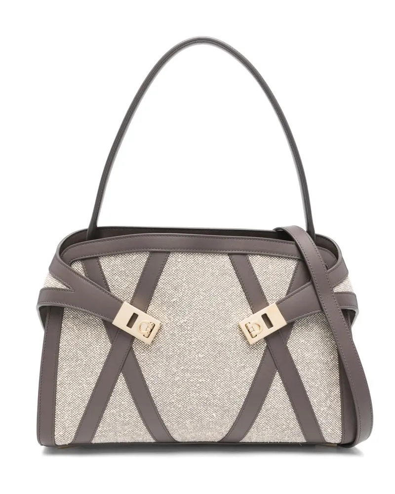 Ferragamo Hug Tote Bag mit Lederbesatz - Grau Grau
