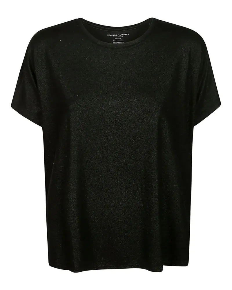 Majestic T-Shirt mit Glitter-Optik - Schwarz Schwarz