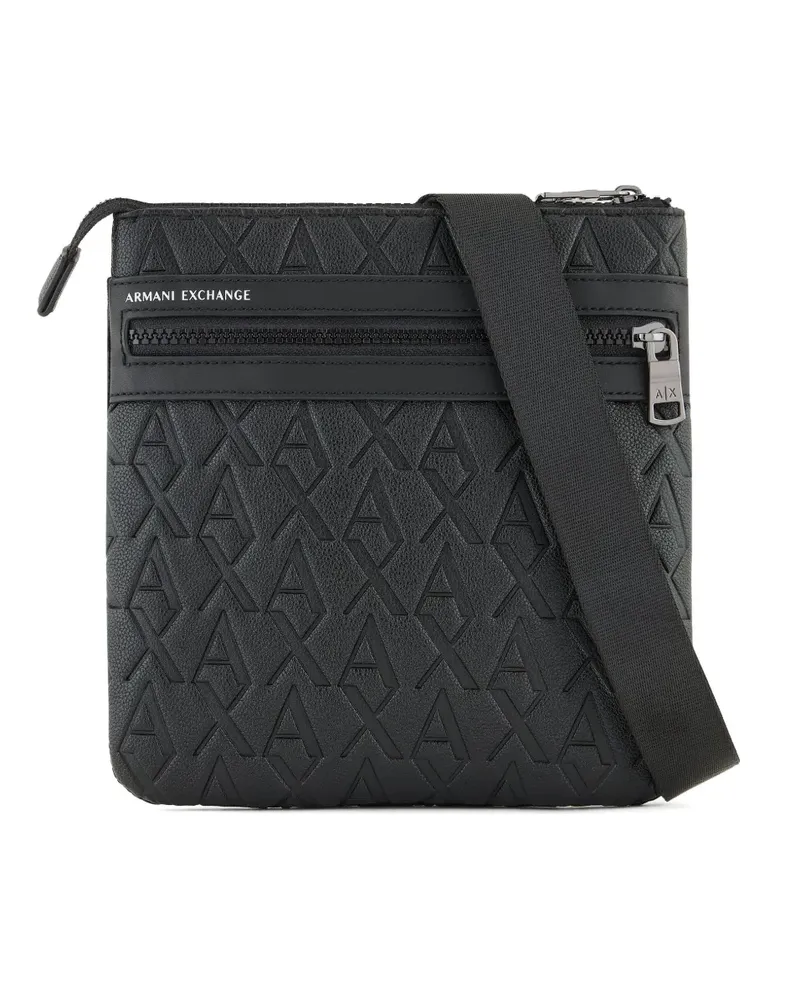 Armani Exchange Kuriertasche mit Monogramm-Prägung - Schwarz Schwarz