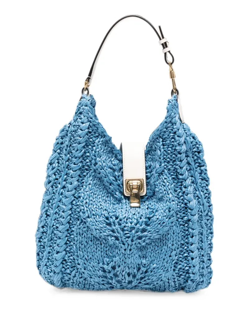 Ermanno Scervino chunky-knit clasp-fastening leather tote bag - Blau Blau