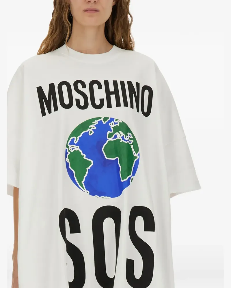 Moschino T-Shirt-Minikleid mit Globus-Print - Weiß Weiß