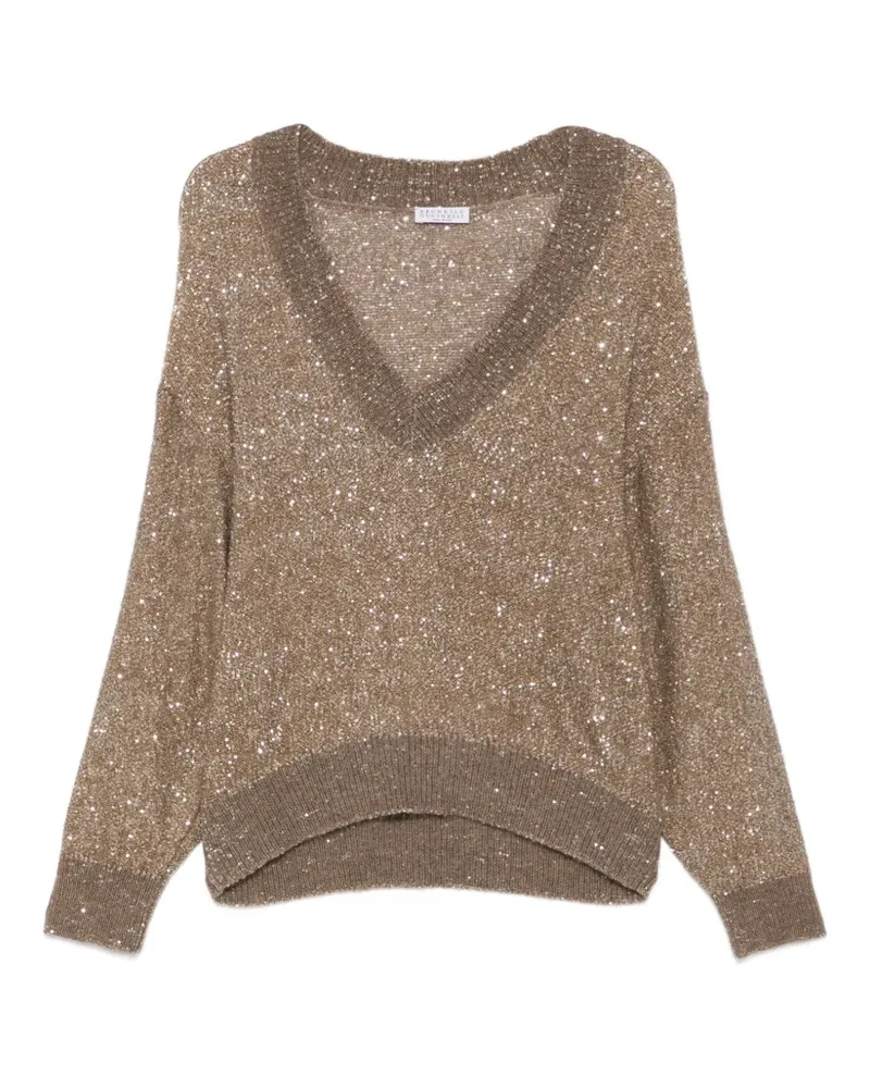 Brunello Cucinelli sequin V-neck sweater - Braun Braun