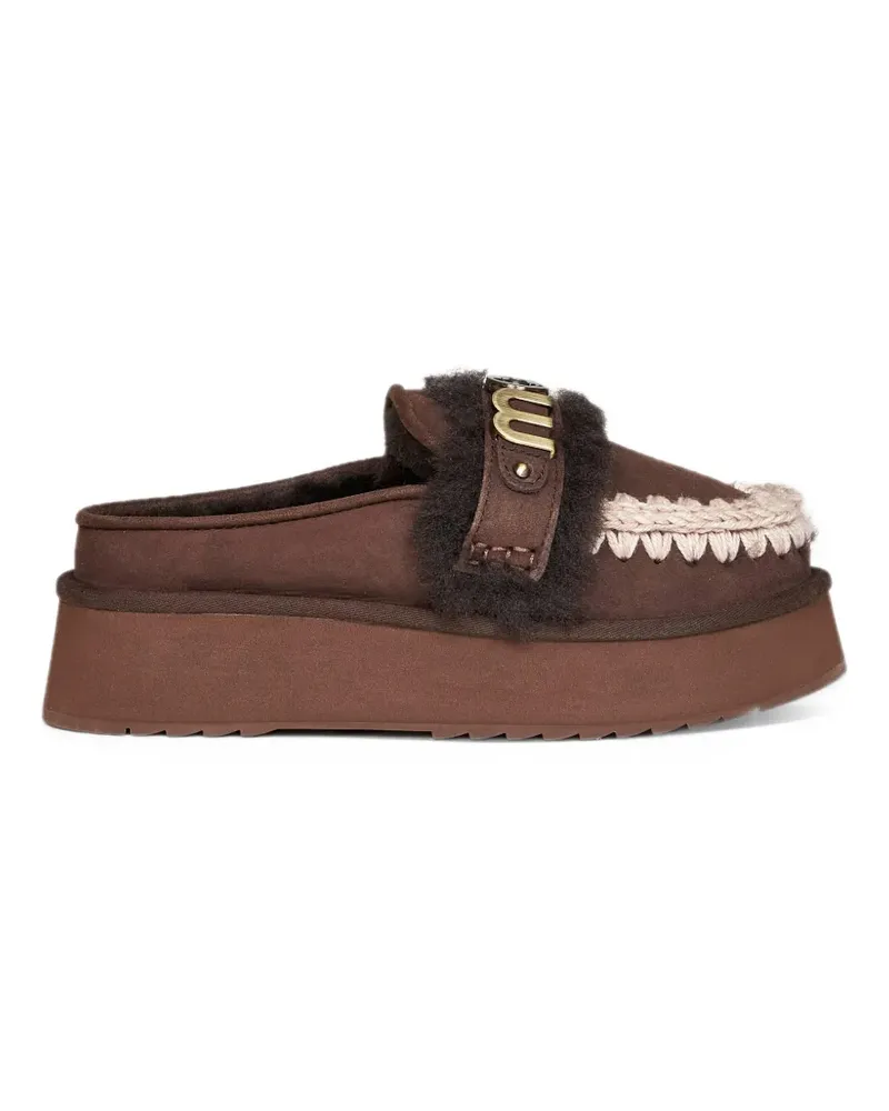 Mou crochet-stitch sheepskin platform mules - Braun Braun