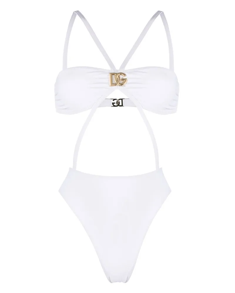 Dolce & Gabbana Badeanzug mit Logo-Schild - Weiß Weiß