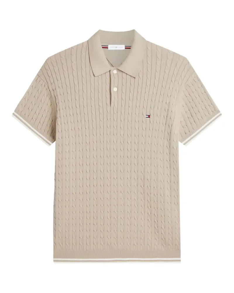 Tommy Hilfiger cable-knit short-sleeve polo shirt - Nude Nude