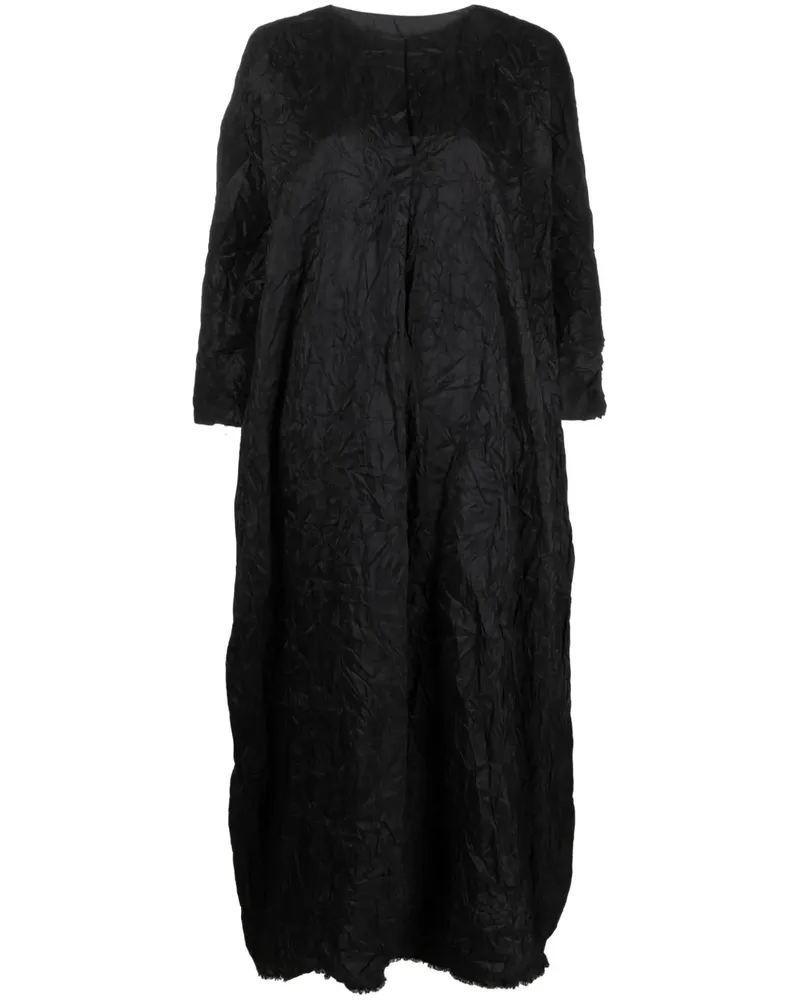 Daniela Gregis Midikleid aus Seide mit Knitteroptik - Schwarz Schwarz