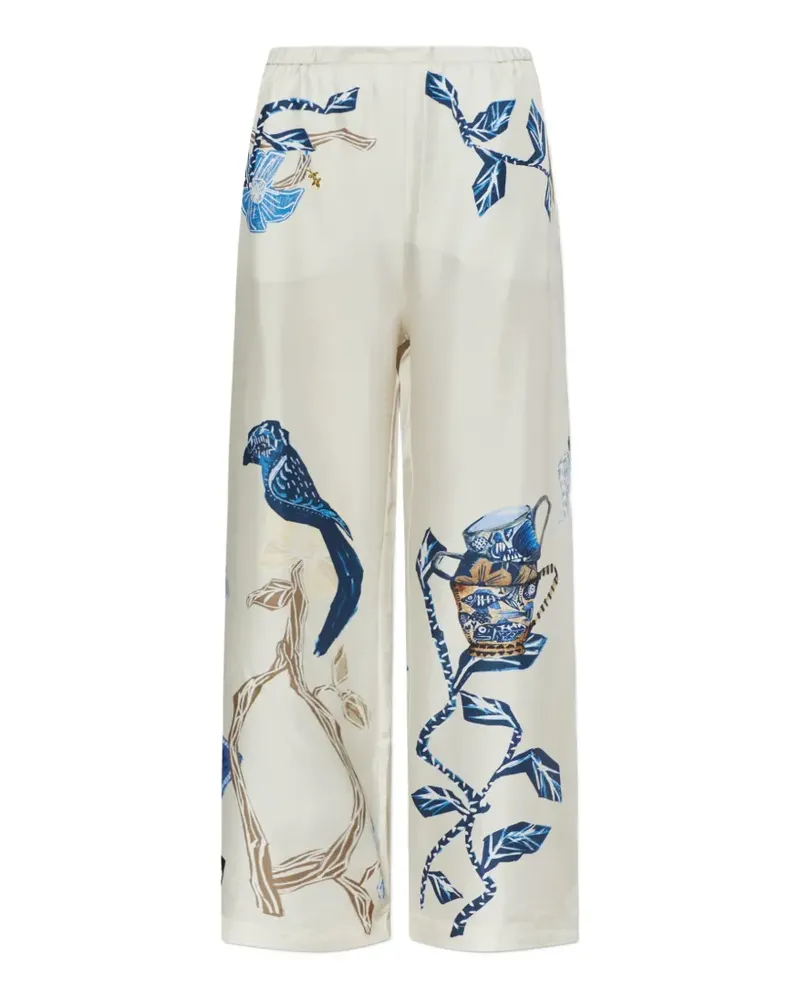 MUNTHE Fabert graphic-print wide-leg silk trousers - Nude Nude