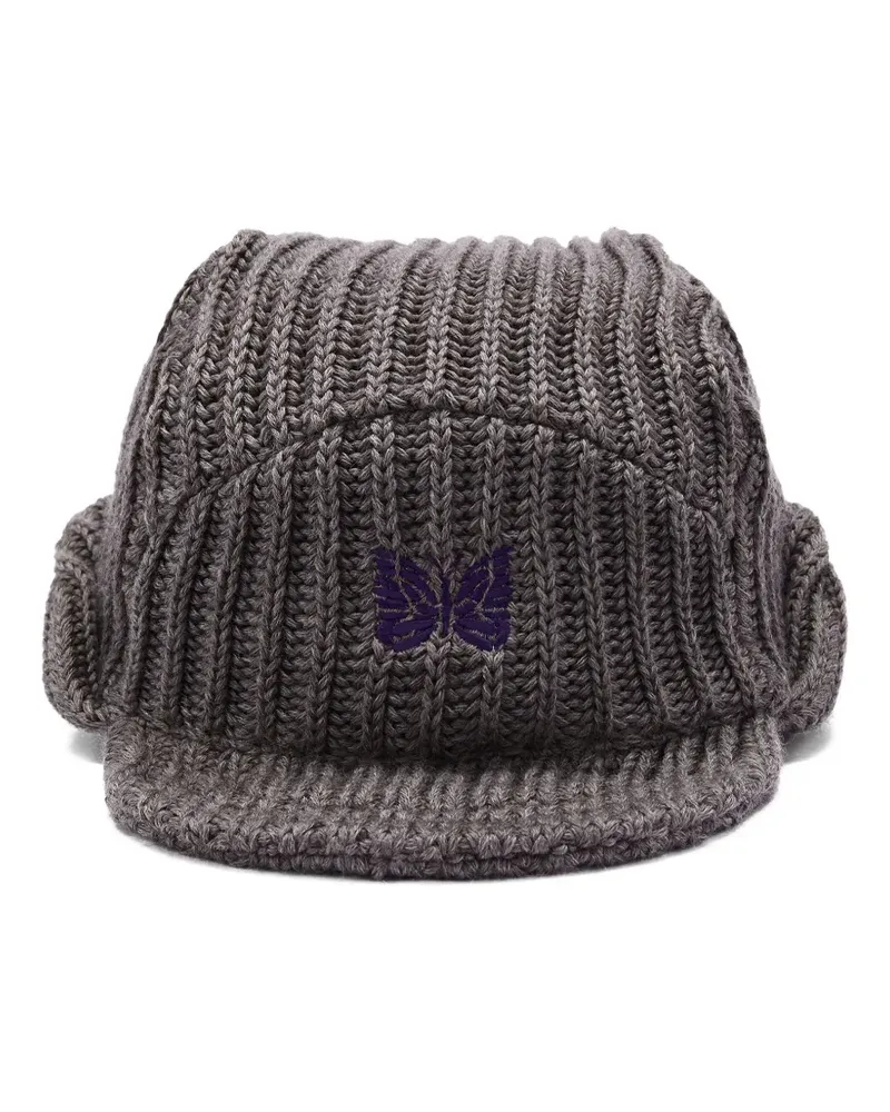 NEEDLES Gerippte Beanie mit Schmetterling - Grau Grau