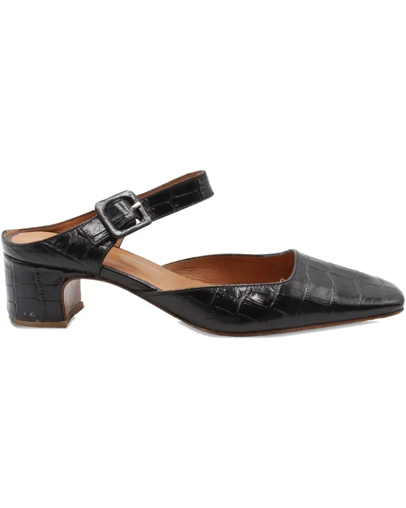 by FAR crocodile-embossed buckled mules - Schwarz Schwarz