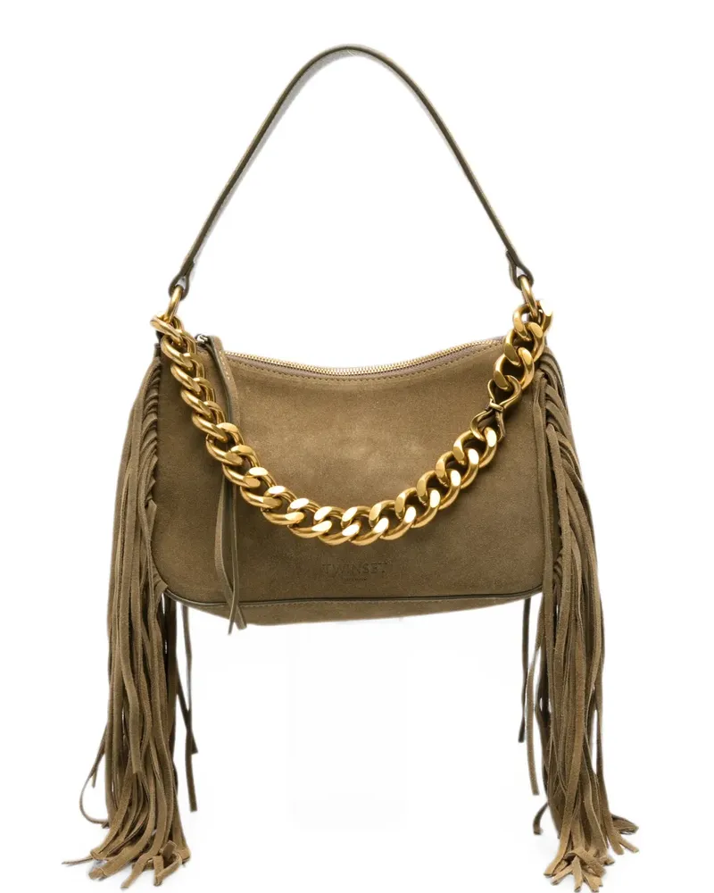 Twin-Set fringe-trim suede tote bag - Grün Grün