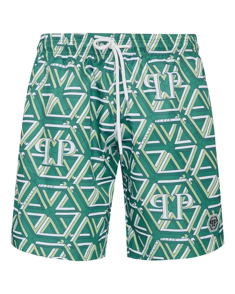 Philipp Plein Badeshorts mit Monogramm-Print - Grün Grün