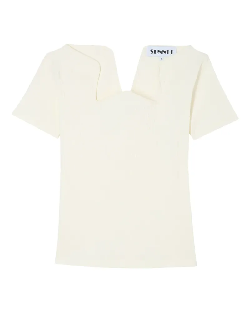 SUNNEI Geripptes T-Shirt mit V-Ausschnitt - Nude Nude
