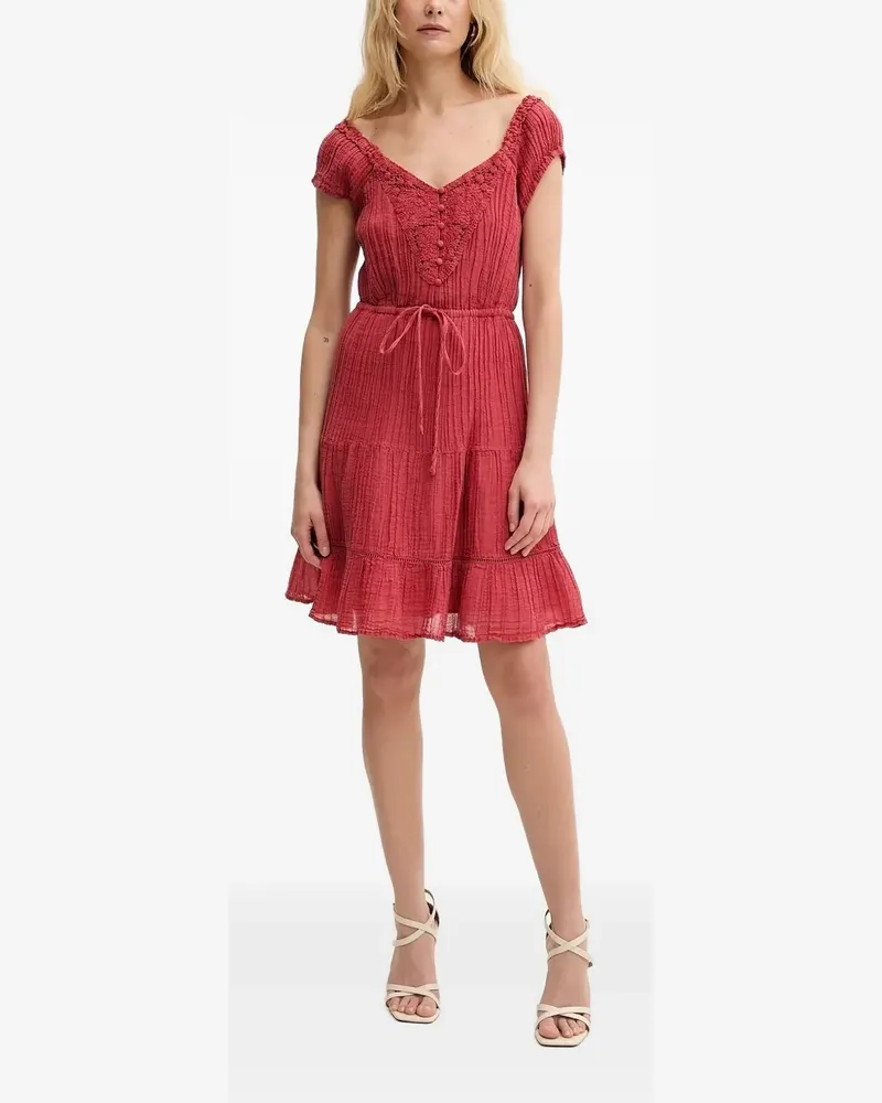 Guess Gestuftes Eco Ciel Minikleid mit Häkelbesatz - Rot Rot