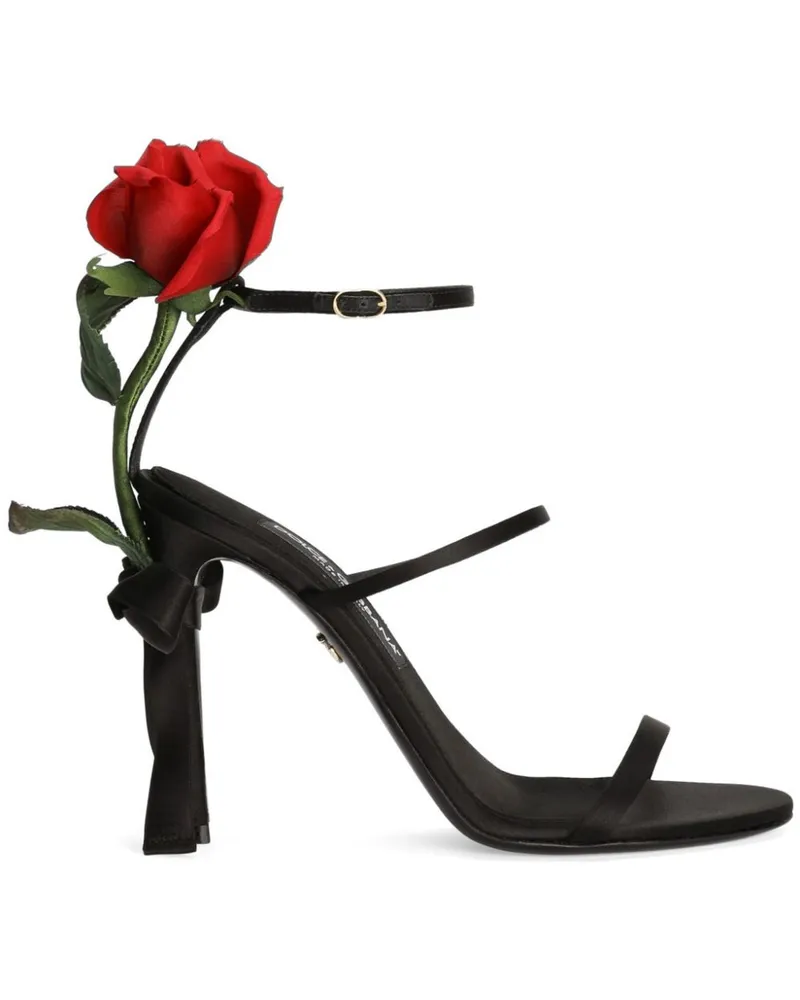Dolce & Gabbana Sandalen mit Rosenapplikation 105mm - Schwarz Schwarz
