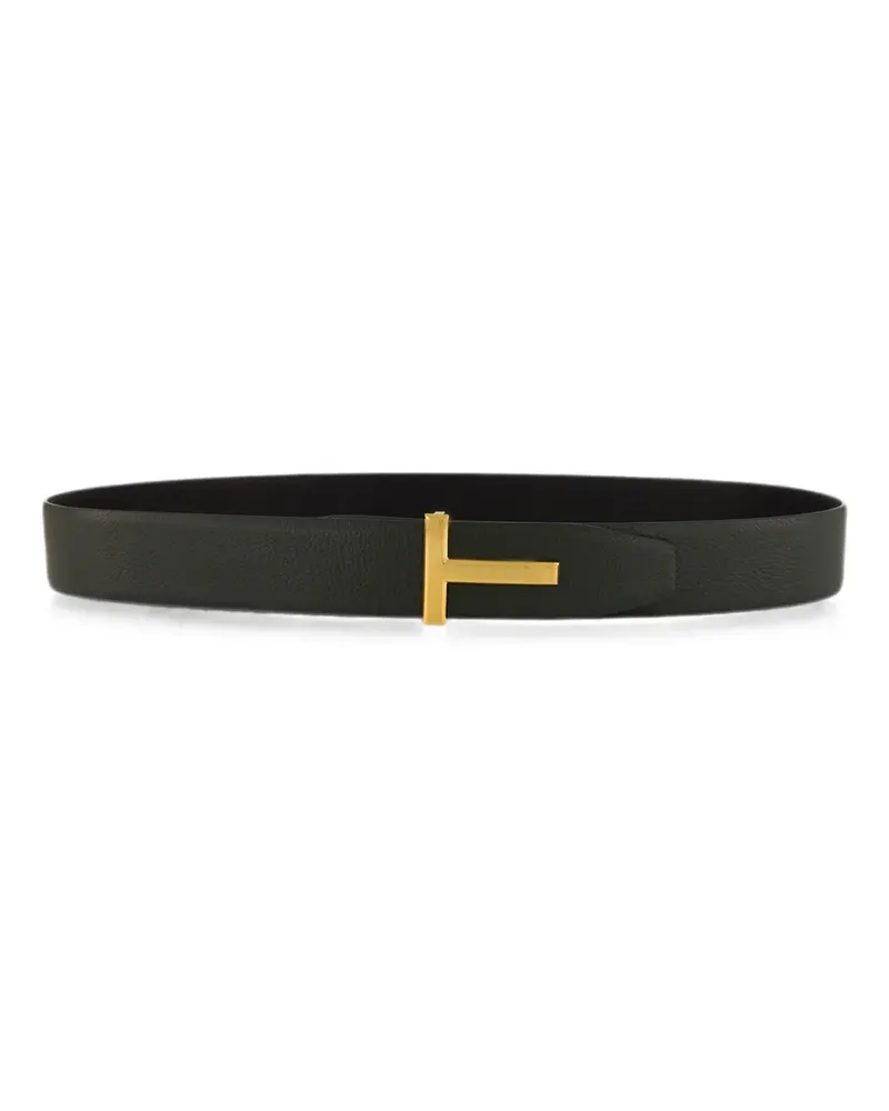 Tom Ford T-buckle grained-leather belt - Grün Grün