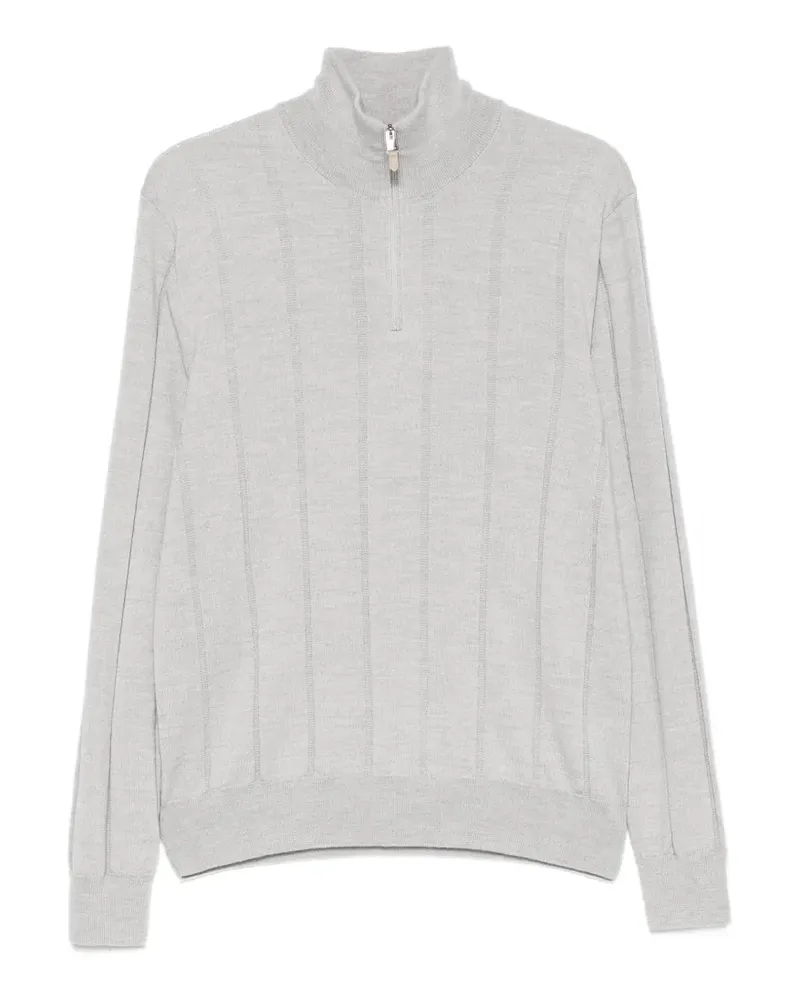 Canali Gerippter Pullover mit Viertelreißverschluss - Grau Grau