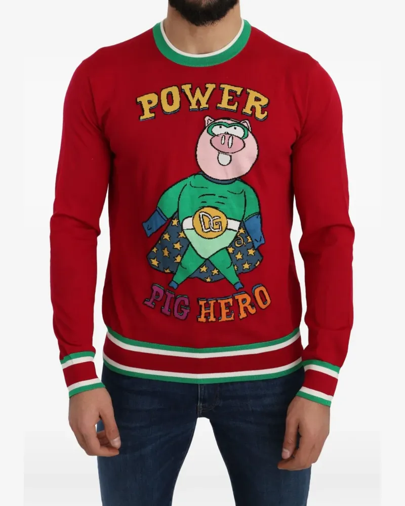 Dolce & Gabbana Intarsien-Pullover mit Hundemotiv - Rot Rot