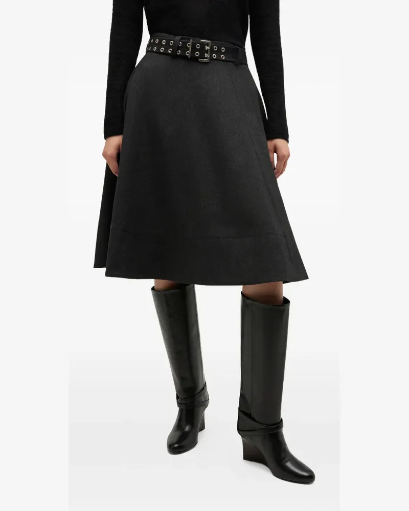 Ganni A-Linien-Midirock mit Gürtel - Grau Grau