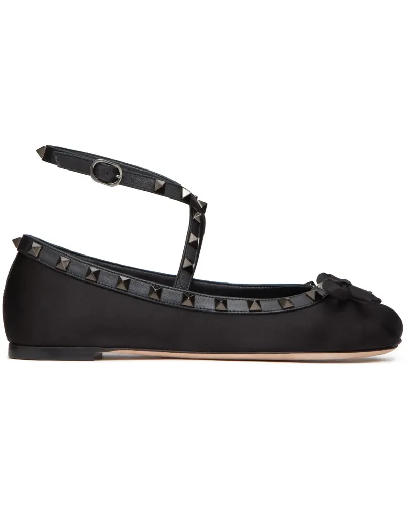 Valentino Garavani Rockstud Ballerinas aus Satin - Schwarz Schwarz