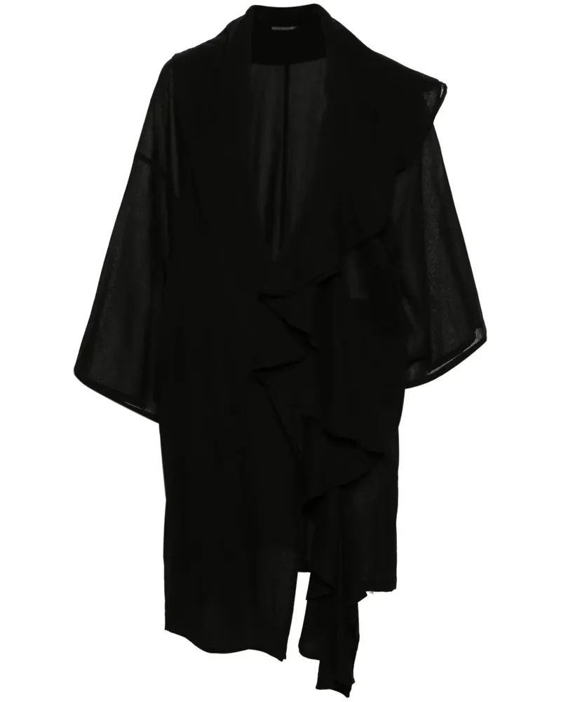 Yohji Yamamoto Texturierter Midimantel - Schwarz Schwarz