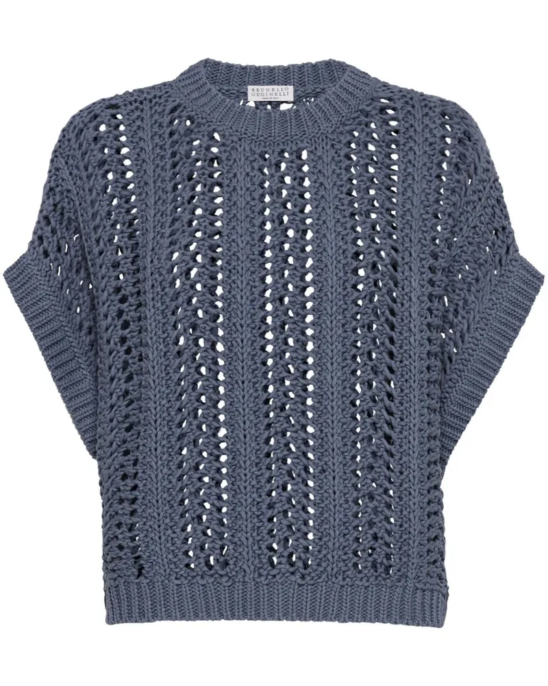 Brunello Cucinelli Oberteil mit Lochstrickmuster - Blau Blau