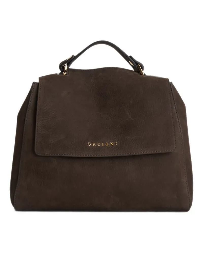 Orciani logo-lettering leather tote bag - Braun Braun