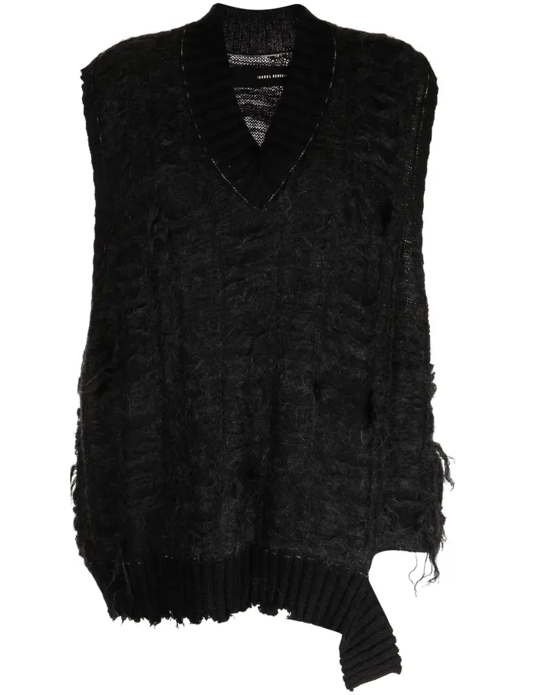 Isabel Benenato Pullunder im Distressed-Look mit V-Ausschnitt - Schwarz Schwarz
