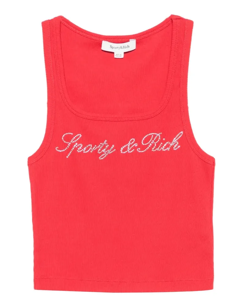 SPORTY & RICH Geripptes Priscila Tanktop mit Strass-Logo - Rot Rot