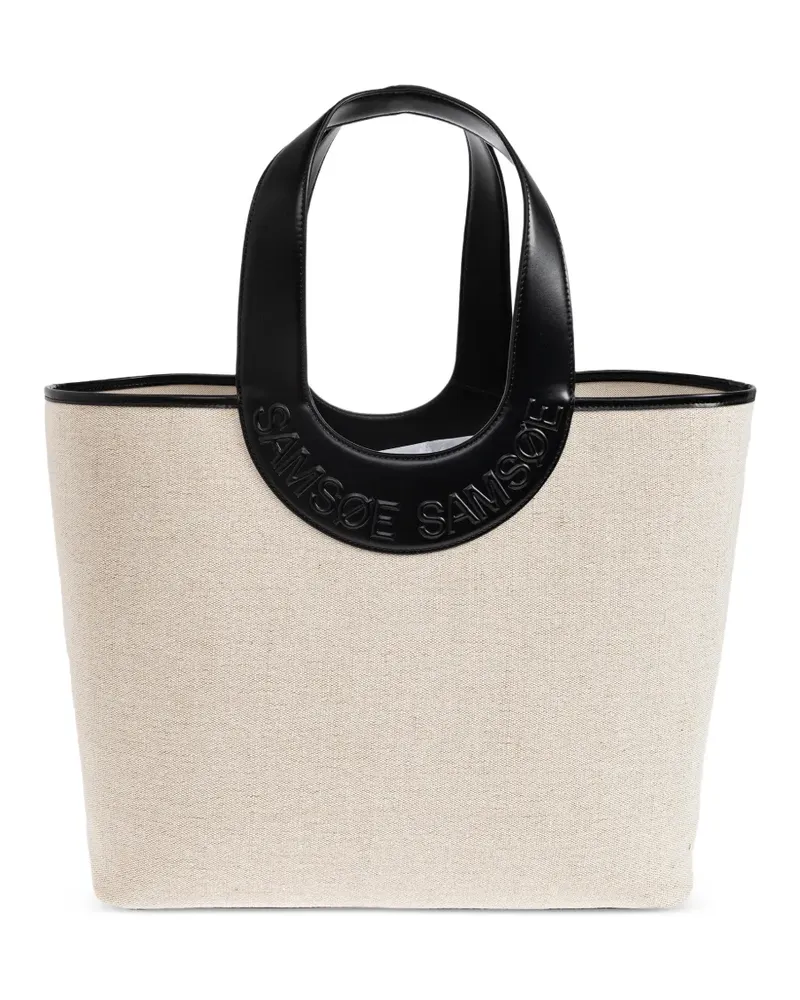 Samsøe & Samsøe Saberta logo-embossed canvas tote bag - Nude Nude