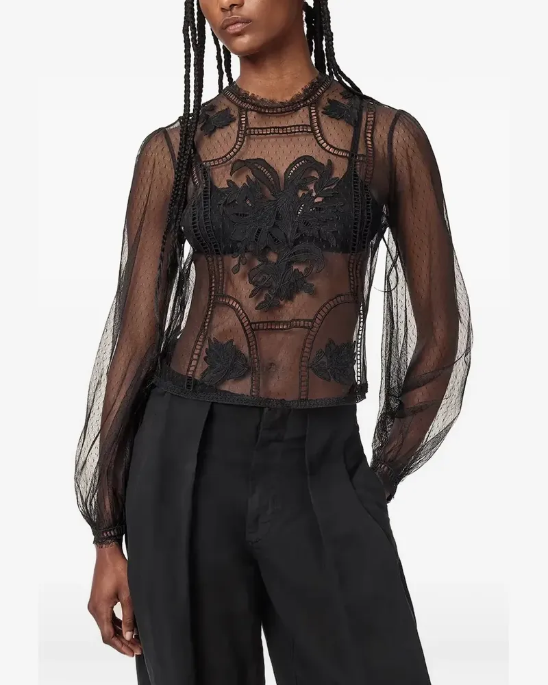 AllSaints Cesca Bluse mit Blumenstickerei - Schwarz Schwarz