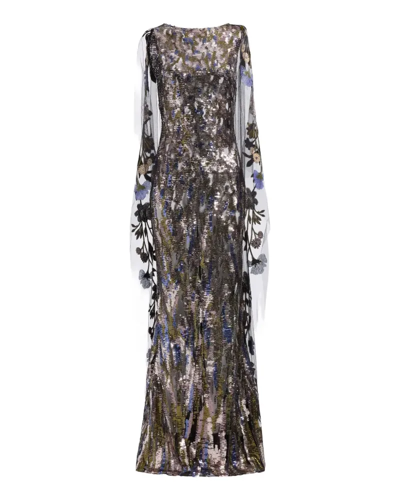 Elie Saab Maxikleid mit Cape - Grau Grau