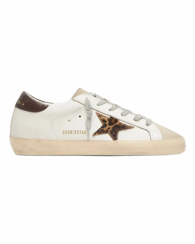 Golden Goose Super-Star Sneakers aus weißem Leder mit Leopardenprint Weiß