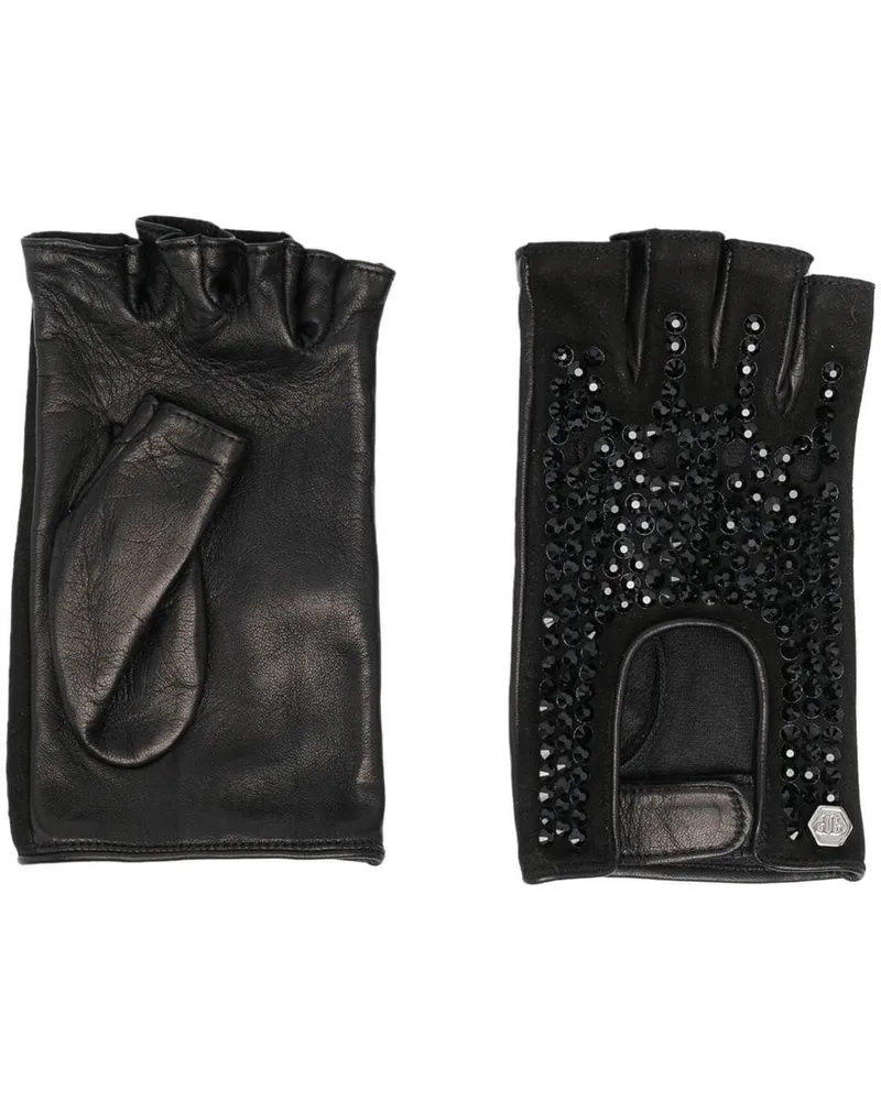 Philipp Plein Handschuhe mit Kristallen Schwarz