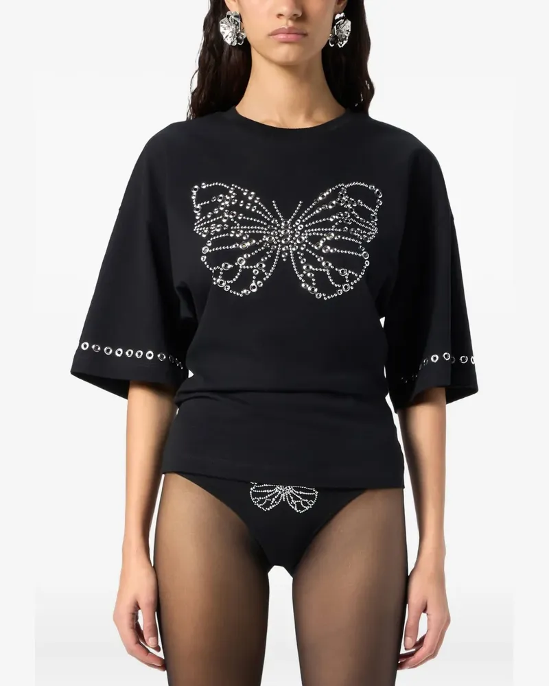 Blumarine T-Shirt mit Schmetterling - Schwarz Schwarz