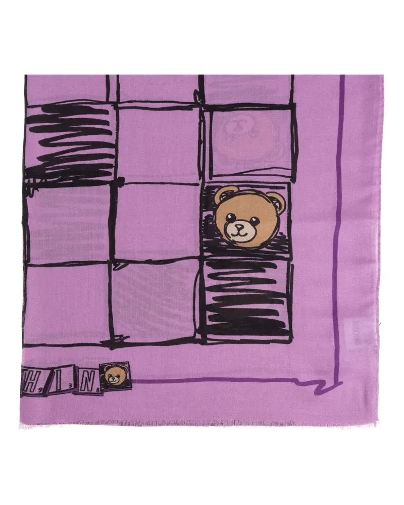 Moschino Schal mit Teddy-Print - Violett Violett