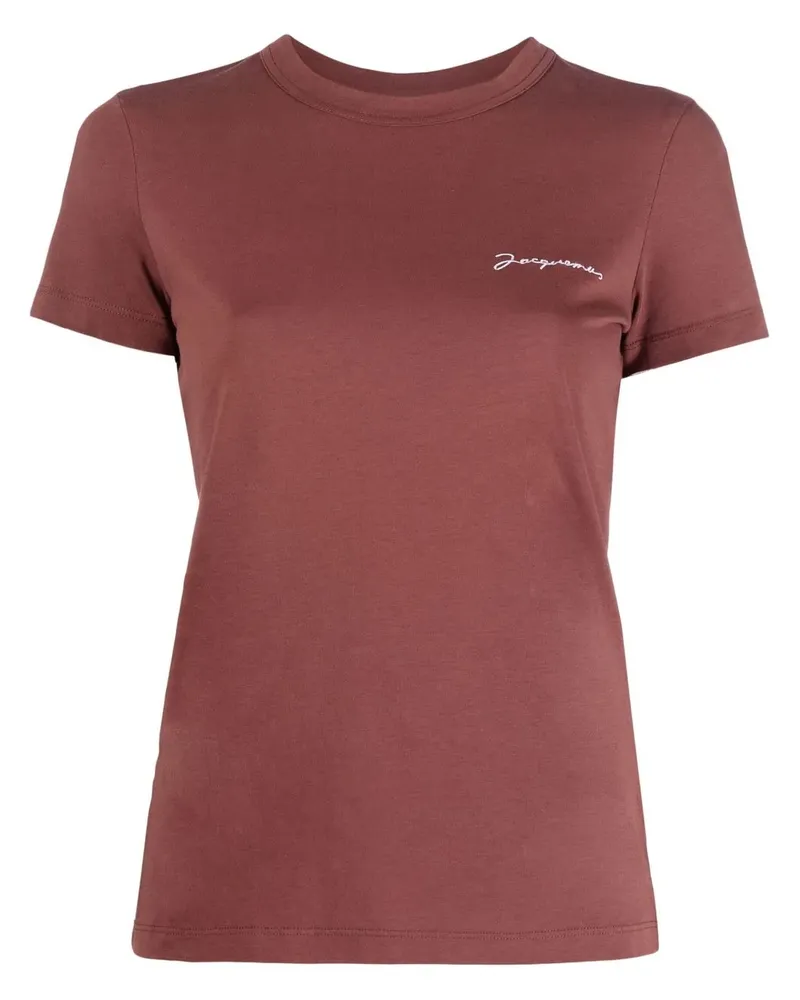 Jacquemus Le T-shirt Brode Top mit Logo-Stickerei - Braun Braun