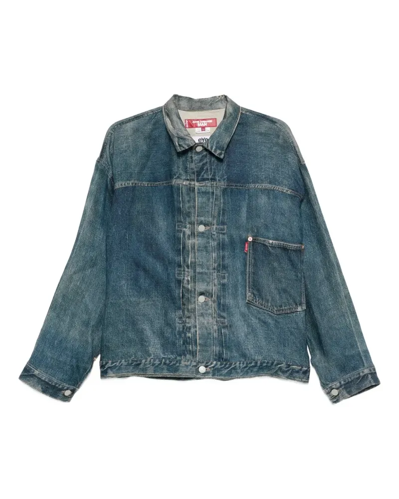 Junya Watanabe faded-effect cinch-strap denim jacket - Blau Blau
