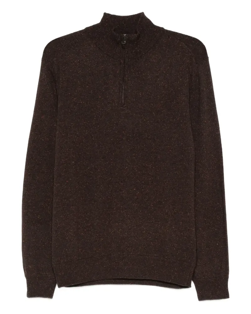 Canali Melierter Pullover mit kurzem Reißverschluss - Braun Braun