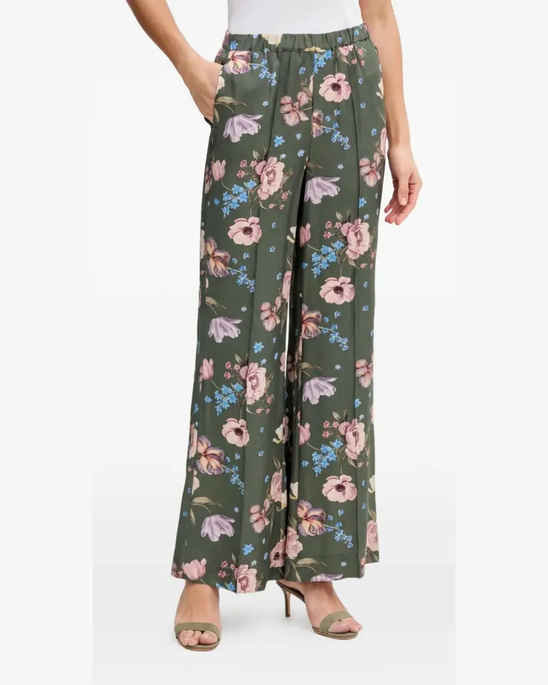 Oui  Hose mit Blumen-Print - Grün Grün