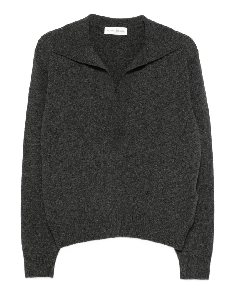 Victoria Beckham polo-collar V-neck wool sweater - Grau Grau