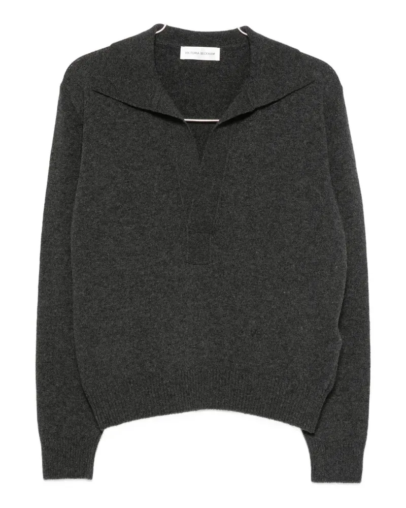 Victoria Beckham polo-collar V-neck wool sweater - Grau Grau