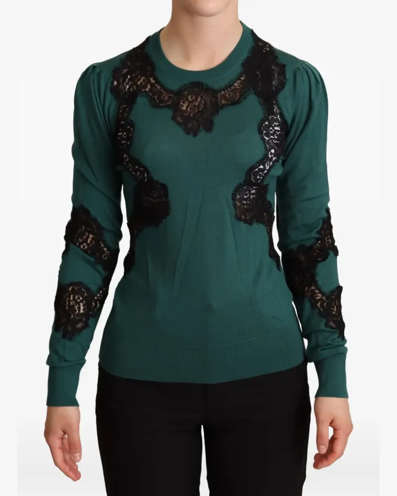 Dolce & Gabbana Puffärmel-Pullover mit Spitzenbesatz - Grün Grün