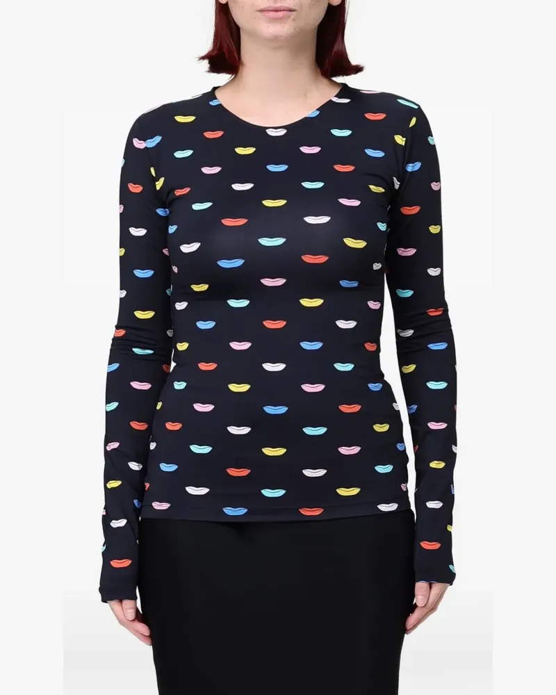 Fiorucci lips-print long-sleeved T-shirt - Schwarz Schwarz