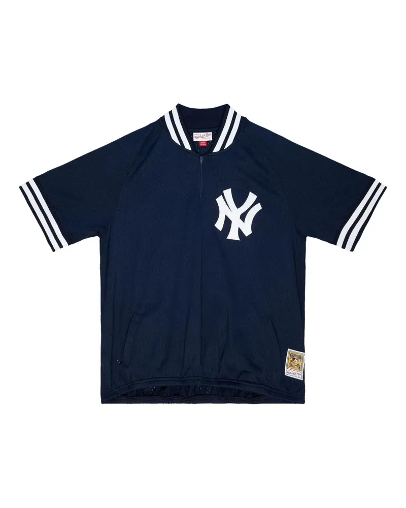 Mitchell & Ness 1988 New York Yankees Poloshirt mit gestreiftem Kragen - Blau Blau