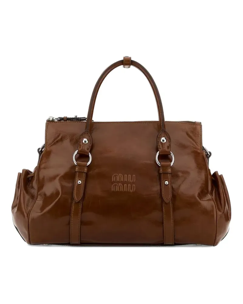 Miu Miu logo-embossed leather tote bag - Braun Braun