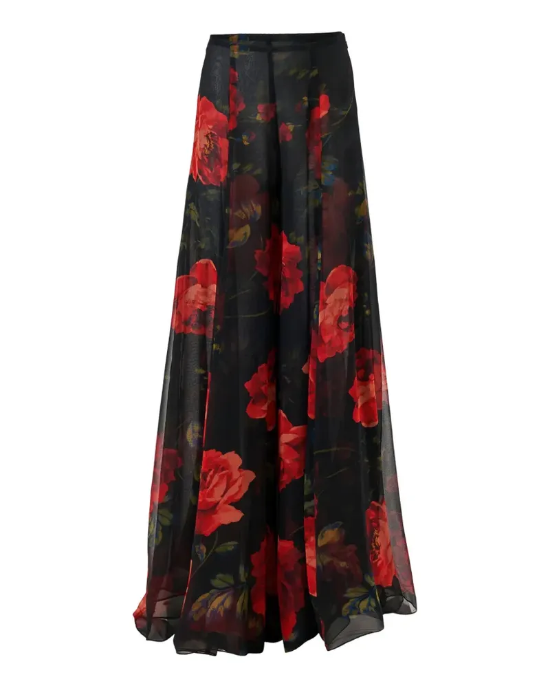 Carolina Herrera New York Weite Iris-Hose mit Rosen-Print - Schwarz Schwarz